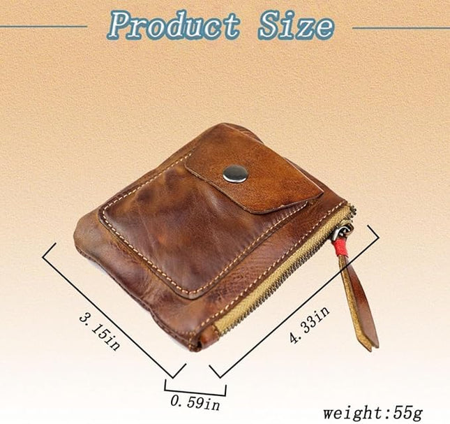 ZYLOXAR Genuine Leather Coin Pouch with Zipper Snap Closure Crazy Horse Wallet for Women (Brown)