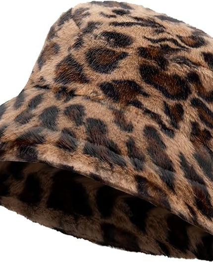 Women Plush Fluffy Bucket Hat Warm Lining Winter Faux Fur Cozy Wide Brim Winter