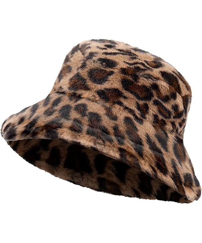 Women Plush Fluffy Bucket Hat Warm Lining Winter Faux Fur Cozy Wide Brim Winter