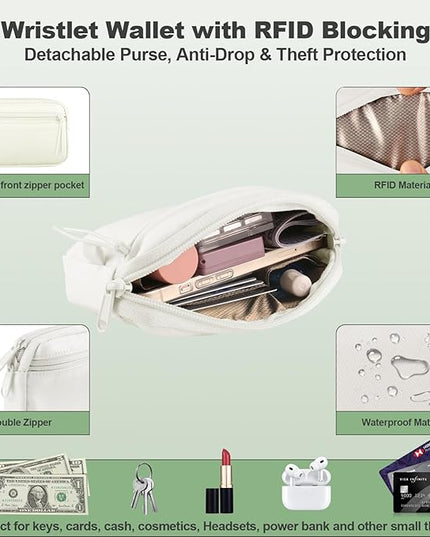 Clip and Go Strap for Phone with Wallet Crossbody, Adjustable Phone Lanyard with Detachable RFID Wristlet Wallet & Ultra-Thin 360° Rotatable Metal Tabs for All Smartphones (Cream)