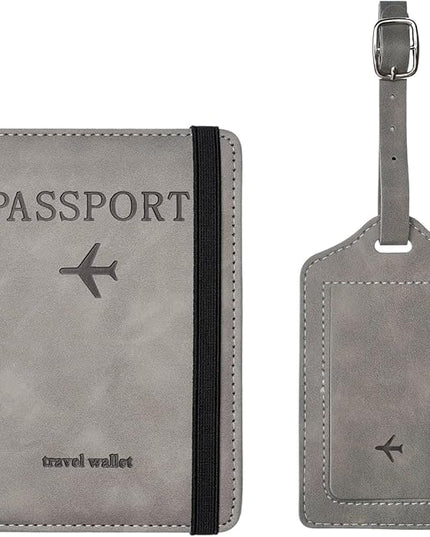 Luggage Tag and Passport Holder Set,Passport Cover with Card Slot and Boarding Pass Slot Combo,Passport Travel Must Have, Waterproof and Scratch Resistant Travel Accessories（Gray）