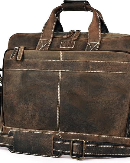 LEATHER VILLAGE 18" Leather Laptop Messenger Briefcase Bag for Men-Leather Satchel for Travel and Office Shoulder Bag-Rustic Brown
