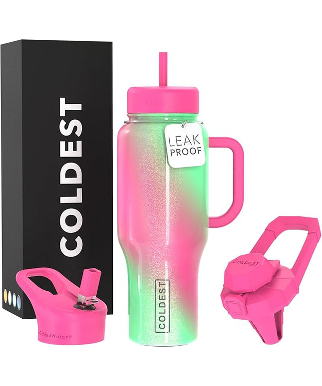 Coldest Tumbler with Handle and Straw - 100% Spill Proof Tumbler with Straw (3 Lids) - Stainless Steel Insulated Leakproof Tumblers for Women & Men - 36 oz (Coldie Dream)