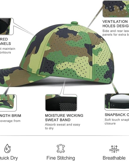 VOBOOM Men Quick Dry Baseball Cap Laser Cut Mesh Ball Curved Brim Snapback Hat