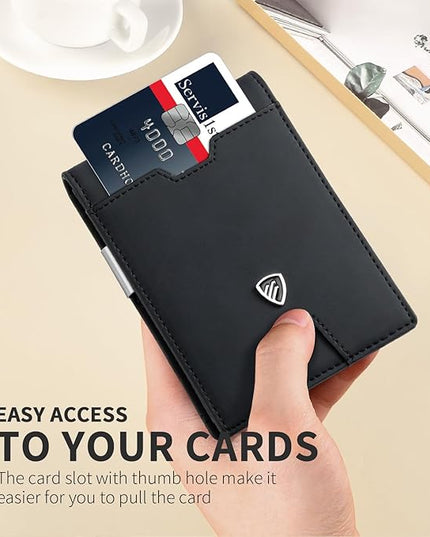 RUNBOX Mens Slim Wallet with Money Clip RFID Blocking Bifold Credit Card Holder for Men with Gift Box