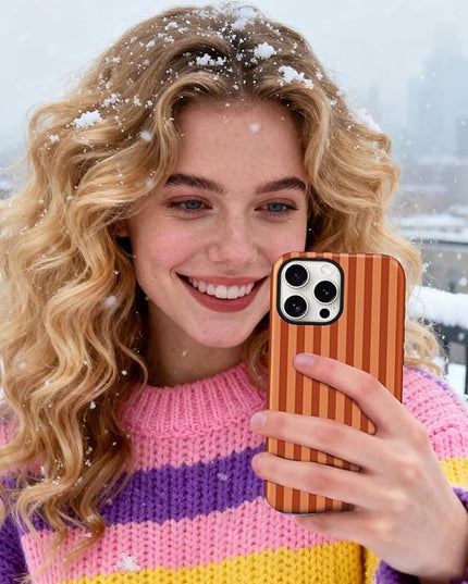 Magnetic for iPhone 11 Case Cute Stripes Phone Case, Shockproof Slim TPU and Hard PC Protective Phone Cover Compatible with MagSafe Designed for Women Girls, Deep Brown