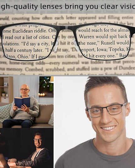 4-Pack Blue Light Blocking Reading Glasses for Men Stylish Metal Frame Readers with Comfort Spring Hinges Anti Glare UV Filter Eyeglasses, +2.5 STRENGTH
