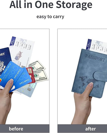 Passport Holder, Passport Cover with Credit Card Slot and Boarding Pass Slot Combo, Passport Wallet Case Book Travel Must Have, RFID Blocking Leather Travel Accessories, Navy Blue