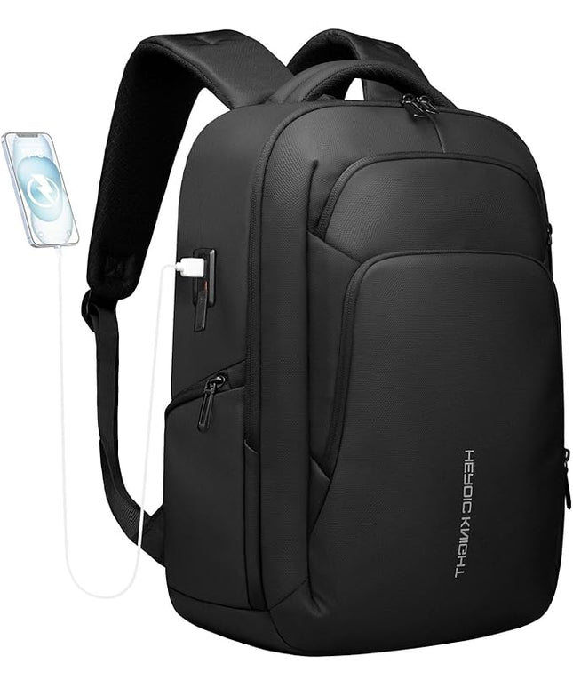17.3 Inch Laptop Backpack for Travel Work Office College, 30L Water Resistant Casual Daypack, Lightweight Computer Backpack for Men Women, Business Laptop Bag with USB Charging Port - Black