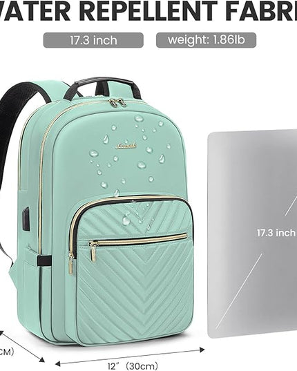 LOVEVOOK Laptop Backpack for Women 17.3 inch,Cute Womens Travel Backpack Purse,Professional Laptop Computer Bag,Waterproof Work Business College Teacher Bags Carry on Backpack with USB Port,Mint Green