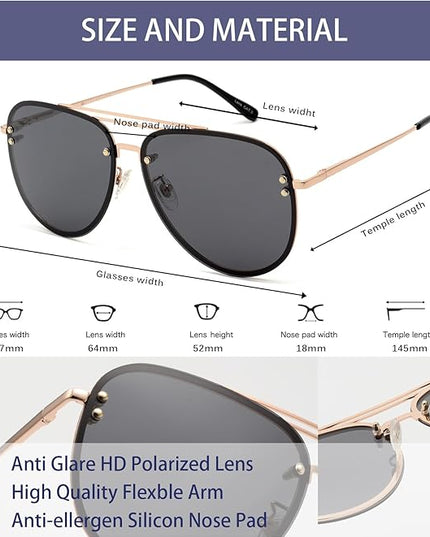 Trendy Oversized Aviator Sunglasses Womens, Retro Cute Big Shades Women's Fashion Sun Glasses UV Protection VF2203