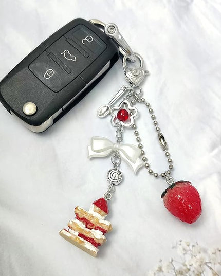 Keychain for Women Gold Bow Angel Wings KeyChains Novel Star Heart Strawberry Racket Pendants Bag Charm Key Chains