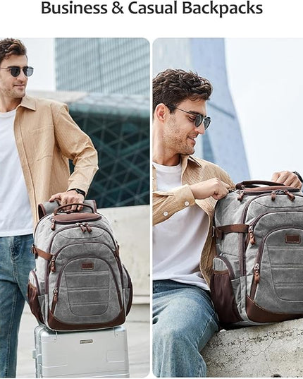 Travel Laptop Backpack 17.3 inch XL Computer Backpack for Men Waxed Canvas College Daypack Business Backpack Gray