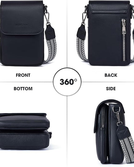 POIUGOYA Small Crossbody Bags for Women Trendy,Leather Triple Compartment Cell Phone Crossbody Wallet Purses with Card Slots