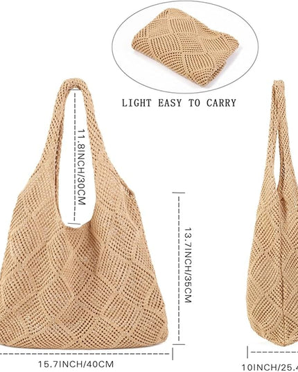 COOKOOKY Crochet Beach Tote bag Summer Beach Bag for Women Aesthetic Mesh Tote Bag Hippie Bag Knit Bag