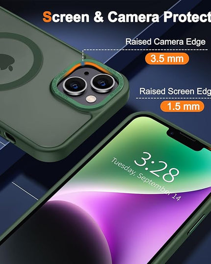 Hython Case for iPhone 14 Plus Case Magnetic Translucent Matte Phone Cases 6.7" [Compatible with MagSafe] Thin Slim Fit Shockproof Bumper Hard Protective Cover for Women Men Girls, Dark Green