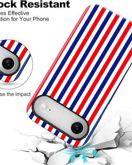 Magnetic for iPhone 17 Air Case Cute Stripes Phone Case, Shockproof Slim TPU and Hard PC Protective Phone Cover Compatible with MagSafe Designed for Women Girls, Red and Blue
