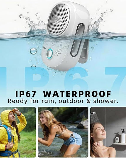 Divoom Itour-S Wearable Bluetooth Speaker, IP67 Waterproof Dustproof, Portable Small Clip-On Bluetooth Speaker, 10H Playtime, for Kitchen, Work, Travel, Biking, Golf, Pool (White)