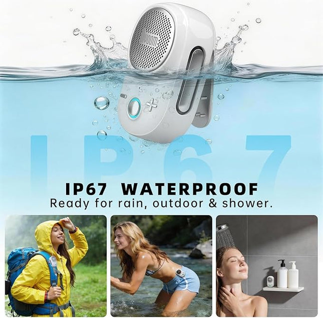 Divoom Itour-S Wearable Bluetooth Speaker, IP67 Waterproof Dustproof, Portable Small Clip-On Bluetooth Speaker, 10H Playtime, for Kitchen, Work, Travel, Biking, Golf, Pool (White)