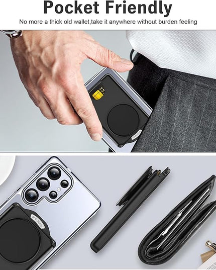 for MagSafe Wallet Stand, Magnetic Wallet Stand Adjustable, Phone Stands Card Holder with Secure Grip, for Samsung S25 S24 S23 Series and for iPhone 17 16 15 14 13 12 Series, Fit 3 Cards, Black