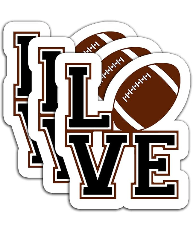 (3PCS) Love Football Sticker Decals Football Accessories Football Love, Waterproof Vinyl Decal for Laptop Tumbler Scrapbook Water Bottle Phone Case, Gift for Dad Mom Girls Football Player, 3" x 2.6 "