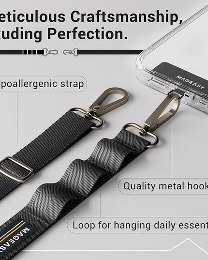 MAGEASY Universal Cell Phone Lanyard Crossbody - Anti-Theft Crossbody Phone Strap for iPhone 16 Pro Max & Most Smartphones, for Men & Women | 20mm (Black)