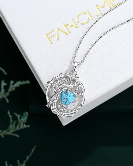 FANCIME Tree of life Birthstone necklace Sterling Silver Pendant Birthstone Necklace Gemstone Anniversary Birthday Jewelry Christmas Gifts for Mom Her Wife