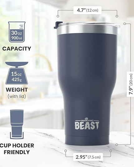 Beast 30 oz Tumbler Stainless Steel Vacuum Insulated Coffee Ice Cup Double Wall Travel Flask (Navy Blue)