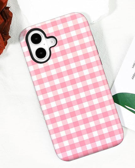 Magnetic for iPhone 17 Case Cute Checkered Stripes Phone Case for Women Girls, Shockproof Slim TPU and Hard PC Protective Phone Cover Compatible with MagSafe Designed, Red