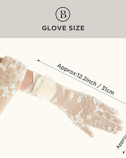 BABEYOND Lace Gloves Women - Floral Opera Gloves Stretchy Elegant Tea Party Accessories for Wedding Prom Evening Party