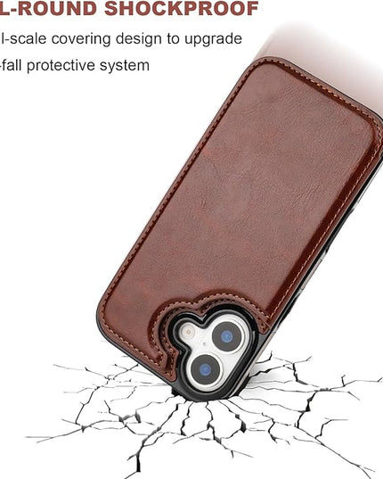 ONETOP Compatible with iPhone 17 Wallet Case with Card Holder, PU Leather Kickstand Card Slots Case, Double Magnetic Clasp and Durable Shockproof Cover 6.3 Inch (Brown)