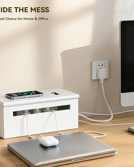 Metal Cable Management Box - Large Cable Organizer Box and Power Strip Box for Electrical Cord Hiding, Home Office Desk and Floor Cables Hider, TV Wires Storage Organization