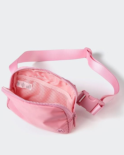 Pander Two Way Zipper Fanny Pack Nylon Everywhere Belt Bag for Women, Water Repellent Waist Packs, Crossbody Bags with Adjustable Strap (Light Pink).