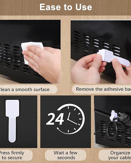 100 Pcs Hook and Loop Cable Ties, Self Adhesive Cable Management Desktop Cable Straps, Adjustable Cord Organizer for Desk Home Office Organization (White)
