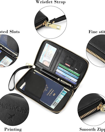 Leather RFID Blocking Passport Holder Travel Wallet, Passport Cover/Travel Wallet for Women/Men with