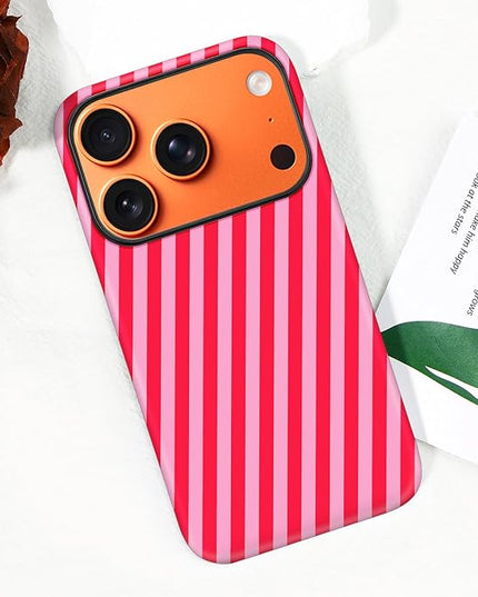 Magnetic for iPhone 17 Pro Case Cute Diagonal Stripes Phone Case, Shockproof Slim TPU and Hard PC Protective Phone Cover Compatible with MagSafe Designed for Women Girls,Red