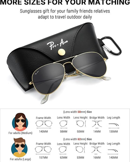 Pro Acme Classic Aviator Sunglasses for Women & Men Glass Lens Metal Frame UV400 Driver Sunglasses