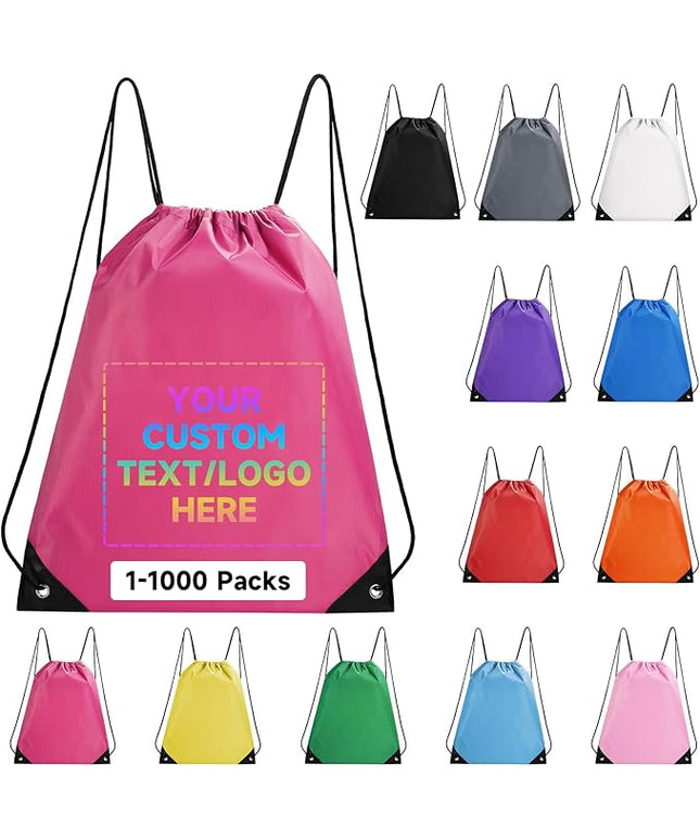 Custom Drawstring Backpacks With Your Logo, 100 Pack Personalized Text Drawstring Bags String Bag Bulk, Great for Travelling, Gym and for Everyday Use (Rose Red)
