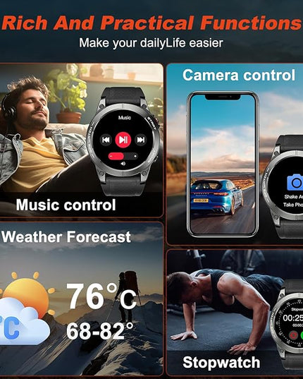 Smart Watch for Men GPS Fitness: 1.43" AMOLED Military Make Answer Call Running Digital Mens Watches Waterproof Smartwatch Android Phone iPhone Samsung Compatible Step Tracker SpO2 Heart Rate Monitor