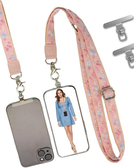 LEMEDE Wrist Keychain and Adjustable Phone Lanyard, Silver Hook Phone Crossbody Strap with 360° Rotating Phone Pads