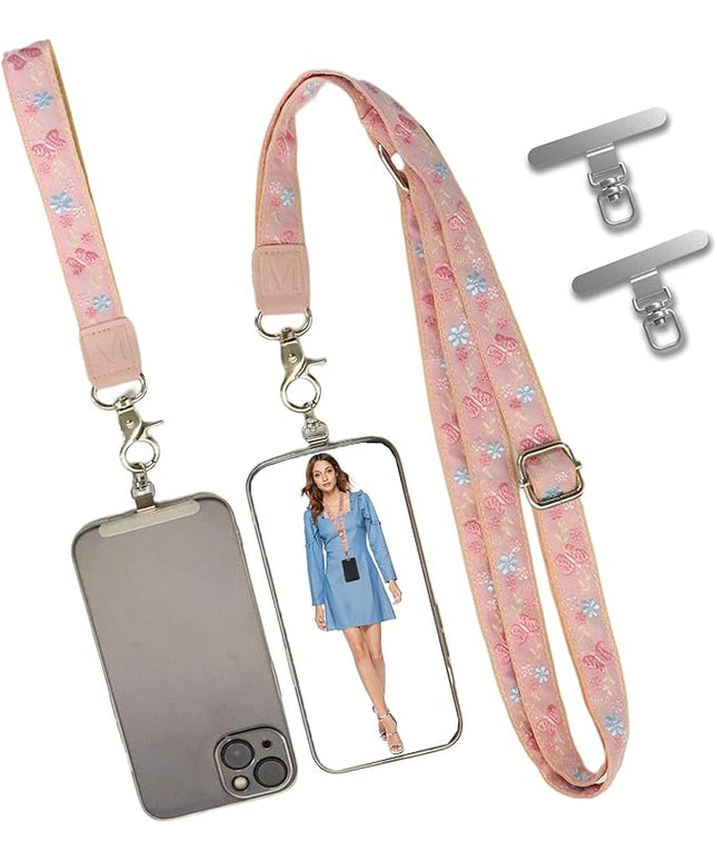 LEMEDE Wrist Keychain and Adjustable Phone Lanyard, Silver Hook Phone Crossbody Strap with 360° Rotating Phone Pads