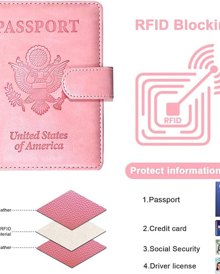 Sizobi Passport Holder for Travel, RFID Passport Cover Wallet for Women Men, Leather Passport Book Card Holder Case for International Travel Must Haves Accessories, Cruise Ship Essentials Gifts, Pink