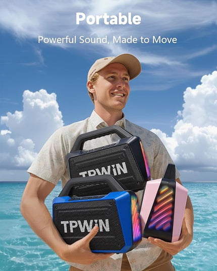 Bluetooth Speaker - 80W Loud Rugged Outdoor Speakers, IPX6 Waterproof, 20H Playtime, Deep Bass, Lightshow, TWS, BT 5.3 Wireless, Portable for Travel Hiking Camping Beach Pool - Black