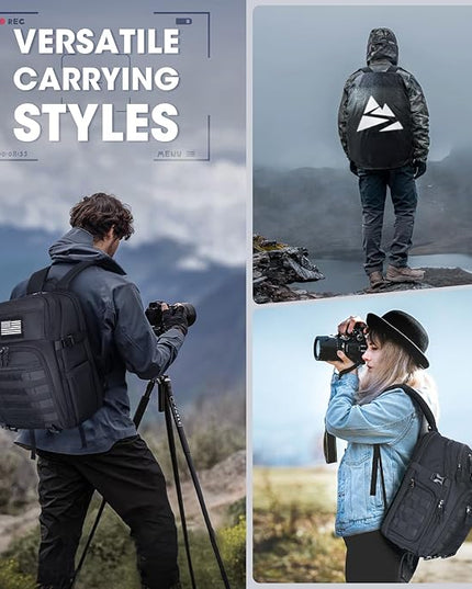 SDYSM Camera Backpack Bag Professional for DSLR/SLR Mirrorless Camera Waterproof 15.6 inch Tactical Camera Bags for Photographers with Rain Cover, Tripod Holder, Small Bag Photography Backpack Case