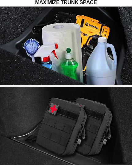 for Tesla Trunk Storage Bins Model Y Juniper 2026 2025 Refresh Rear Organizer with Lid Trunk Side Storage Box Model Y Interior Accessories TPE Waterproof Cargo Storage Bins Black 2PCS