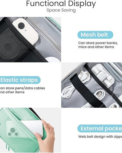 Electronics Organizer Bag, Portable Cable Organizer Case Travel Electronic Accessories Storage Case - Travel storage bag for Cables, Chargers, Phone, SD Cards - Green