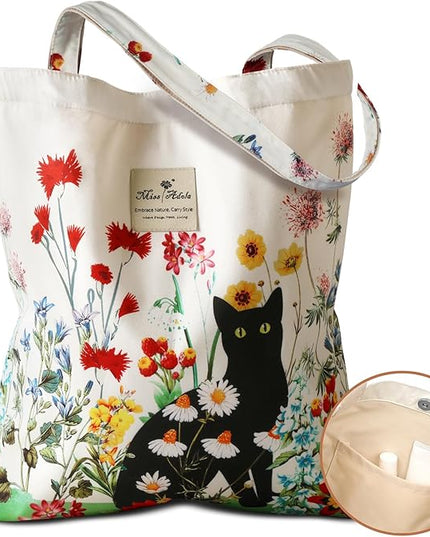 Aesthetic Cotton Tote Bag for Women - Reusable Shoulder Bag with Buckle Fabric Bag for Gym, Travel, Work