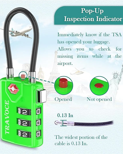 TSA Approved Luggage Locks, Travel Locks Which Also Work Great as Gym Locks, Toolbox Lock, Backpack and More 1,2,4,6 &10 pk (4 Colors)