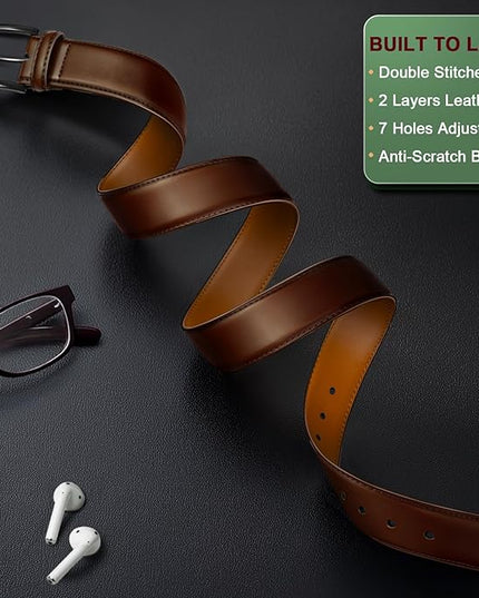 KEMISANT Men Belt 2Pack – Genuine Leather Belt for Men Dress Casual Golf Jeans 1 3/8"