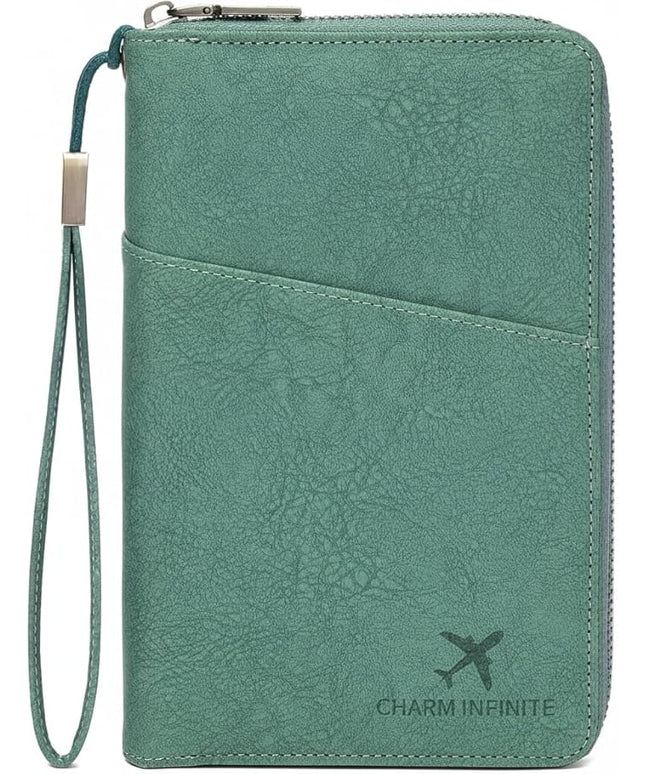 Family Passport Holder Wallet with Zipper, RFID Blocking Travel Document Organizer for Women Men, Travel Essentials Gift, Can be Worn Crossbody (Green)